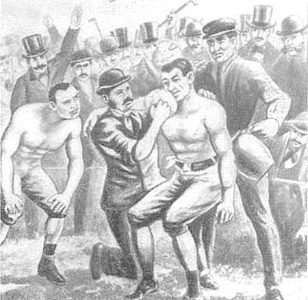 1860 год. Первый международный матч. Бой между англичанином Томом Сойерсом и американцем Джоном Хинэном